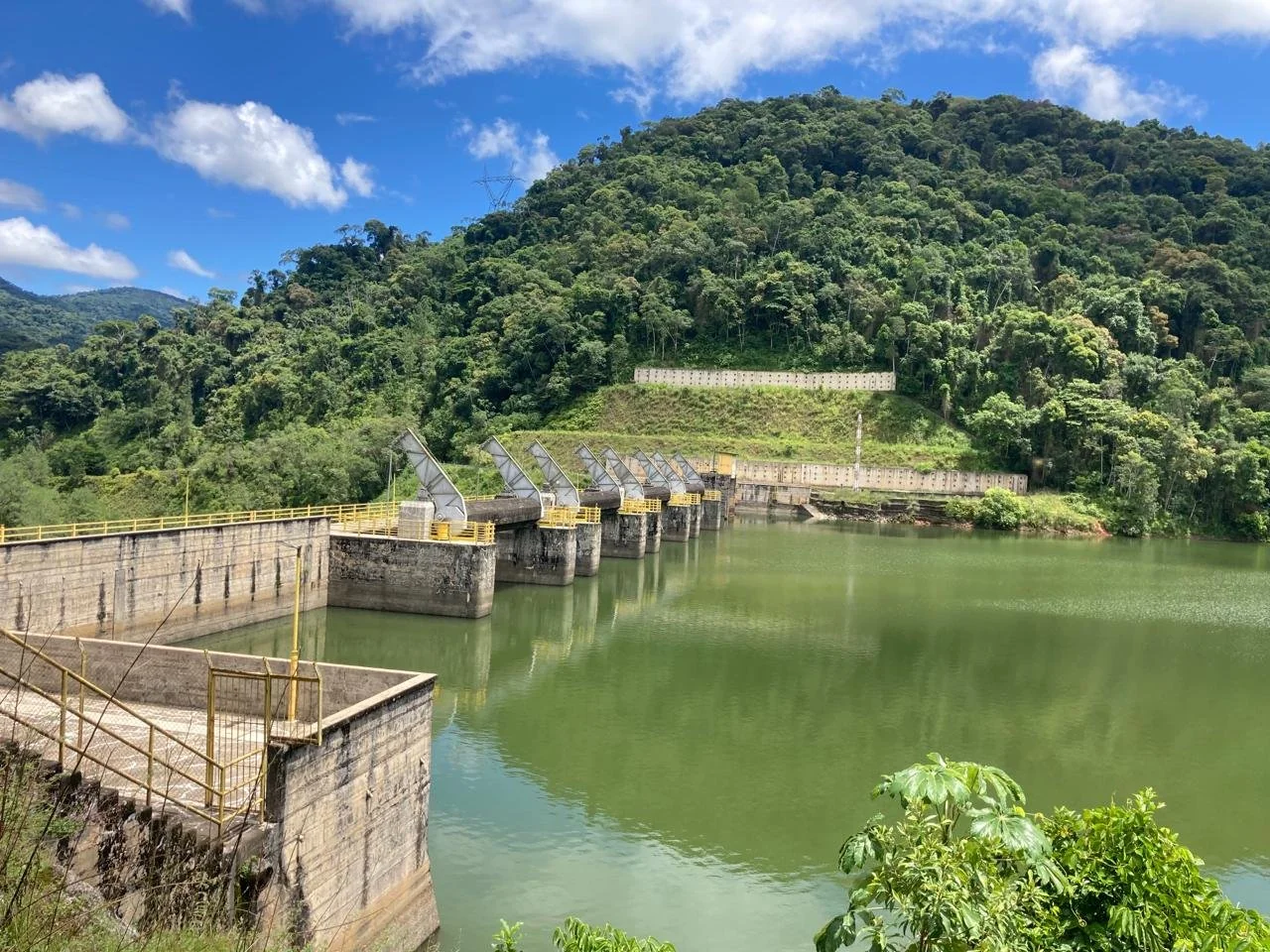 A dam structure and its reservoir.