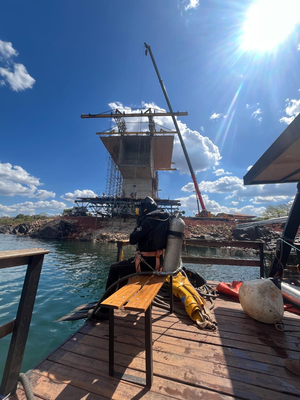 Commercial diver working at a port.